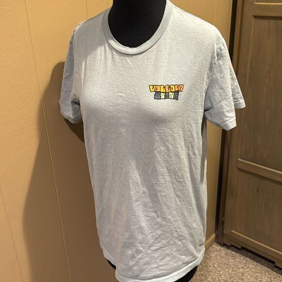 Volcom light blue large center back & left chest graphic short sleeve tee shirt - Picture 1 of 4